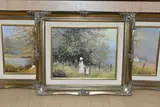 Depicting a boy and girl looking towards a by Les Parson, oil, sold Nov 2023