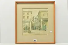 Pedestrian crossing, west street ii by John Verney, ink and watercolour, offered Nov 2023