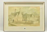 St ANDREWS CHURCH, COTTAGES AND SCHOOL by John Verney, 1968, ink and watercolour on paper, offered Nov 2023