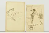 Studies of a female figure and a female portrait by George John Pinwell, ink on paper, sold Nov 2023