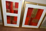 The first is a single work in reds and gold by Linda Charles, mixed media on paper, sold Nov 2023