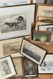 a box and loose watercolours, wall mirror, prints, engravings, etc, including a by Pictures And Prints, etching, sold Nov 2023