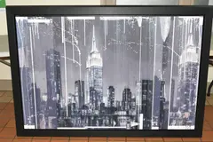 A rooftop view of new york city by Kris Hardy, mixed media on canvas, sold Nov 2023