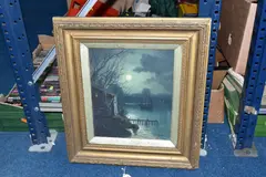 A moonlight estuary scene by Walter Linsley Meegan, oil on board, sold Nov 2023