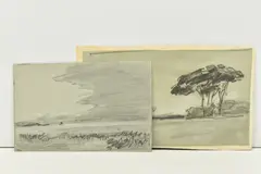 Landscape study with trees by Hercules Brabazon Brabazon, pencil on paper, sold Nov 2023