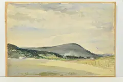 Landscape with hill by Cecil Arthur Hunt, watercolour on paper, sold Nov 2023