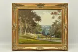 A landscape with figures on horseback by Frank Duffield, oil on board, sold Oct 2023