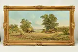 A nostalgic style english school harvest scene by Don Vaughan, oil on canvas, sold Oct 2023