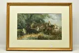 An english school landscape with figures and horses by Harden Sidney Melville, 1871, watercolour on paper, sold Oct 2023