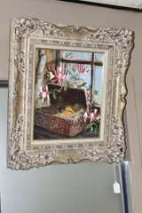 A robin nesting in a tin by David Feather, oil on canvas, sold Oct 2023