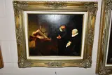 The will writers by Johnny Gaston, 1980, oil on wood, sold Oct 2023