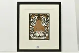 Gold tiger by Alison Headley, linocut, offered Oct 2023