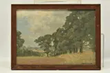 Looking towards chigwell row, essex by John Alfred Haggis, oil on board, sold Oct 2023