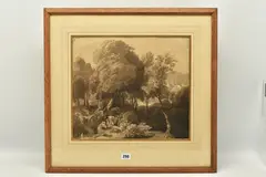 Figures in a woodland glade by William Havell, ink, sold Oct 2023