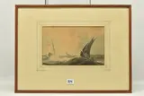A maritime scene depicting boats in rough seas by Samuel Owen, 1804, watercolour and ink on paper, sold Oct 2023