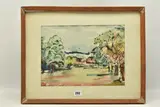 Park at grange court, chigwell by G.H. Rose, 1959, watercolour on paper, sold Oct 2023