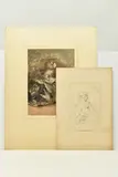 A study of a female figure kneeling before a bed by Hercules Brabazon Brabazon, watercolour on paper, sold Oct 2023