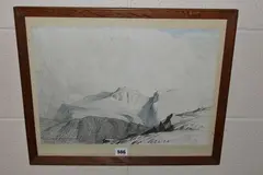 Scafell emerging from a shower by William Heaton Cooper, drawing, sold Oct 2023