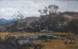 Landscape with a shepherd and his flock by a stream Signed JElliot by James Elliot, Oil on canvas, offered Dec 2023