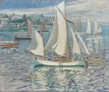 Yachts leaving the harbour Signed and dated M by Mary McCrossan, Oil on canvas, sold Dec 2023