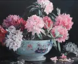 Still life with rhododendrons in a bowl Signed Nina Hill by Nina Hill, Oil on canvas, sold Dec 2023