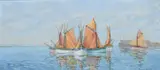 Sailboats in a harbour Signed Emmanuel Guyot by Emmanuel Guyot, Oil on board, sold Dec 2023