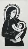 Madonna and Child Signed EricG (in pencil to margin) Woodcut in black ink, 1919 (P154) 16.7 x 9.8cm (image) by Eric Gill, Woodcut in black ink, sold Dec 2023