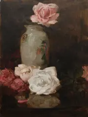 Still life of roses in a Chinese vase Signed GAMMON by Reg Gammon, Oil on canvas, sold Dec 2023