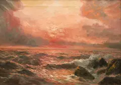 The sea at sunset Signed Julius Olsson by Julius Olsson, Oil on canvas, offered Dec 2023