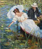 The boat trip Signed in Cyrillic by Victor Yefimenko, Oil on canvas, sold Dec 2023