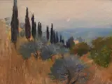 Extensive Italian landscape with poplars With studio stamp by David Hutter, Oil on canvas, sold Dec 2023