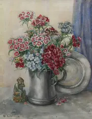 Still life of flowers in a tankard Signed A by Anna Zinkeisen, Pencil and watercolour, offered Dec 2023