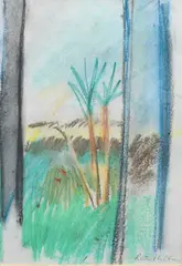 Cornish Palms Signed Rose Hilton by Rose Hilton, Pastel, offered Dec 2023