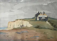 The Coastguards Station Signed and inscribed THE COASTGUARDS STATION by Eric Slater, Woodcut, sold Dec 2023