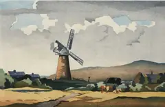 A Downland Mill Signed and inscribed A DOWNLAND MILL Eric Slater by Eric Slater, Woodcut, sold Dec 2023