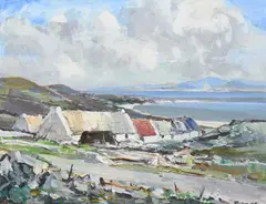 Cottages on The Atlantic Drive by Rowland Hill, Oil on board, sold Dec 2023