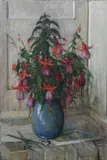 Still life with fuchsias in a vase Signed and dated Mary Remington/1987 by Mary Remington, Oil on board, sold Dec 2023