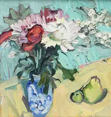 Flower Study with Quinces Signed by Edward Beale, Oil on panel, sold Dec 2023
