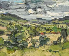 Green Trees and Fields in the Loxton Valley Oil by Edward Beale, Oil on panel, sold Dec 2023