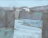 Porthleven Harbour Signed with monogram by Sheila Tolley, Oil on board, sold Dec 2023