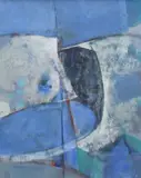 Cornish Blue - Land and Sea Signed with monogram by Sheila Tolley, Mixed media on board, sold Dec 2023