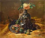 Still life with fruit on a salver and a rose in a jug Signed M Weber by M. Weber, Oil on canvas, sold Dec 2023