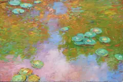 Water lilies in dawn light Signed MORONEY by Ken Moroney, Oil on canvas, sold Dec 2023