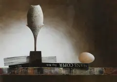 The Brown Egg Signed L GOODAY by Leslie Gooday, Acrylic and collage on board, sold Dec 2023