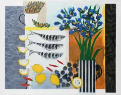 Iris and Fish Signed by Relton Marine, Mixed media on paper, sold Dec 2023