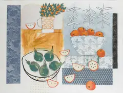 Oranges and Pears Signed by Relton Marine, Mixed media on paper, sold Dec 2023