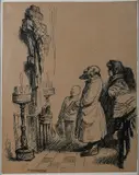Study of Russians standing before the cross Signed E KENNINGTON by Eric Kennington, Pen and black ink, offered Dec 2023