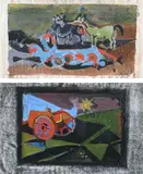 Farm landscape with horses by Michael Rothenstein, gouache, sold Dec 2023