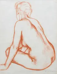 Seated female nude Signed and dated F DOBSON 1931 by Frank Dobson, drawing, sold Dec 2023