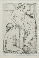 Psyche and her Sisters Signed by John Buckland Wright, Etching, from The Marriage of Cupid and Psyche, sold Dec 2023